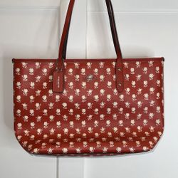 Coach, Badlands Floral City Zip, Tote Bag, Color Carmine Red, Coated Canvas,