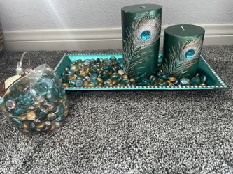 Ashland Peacock Candles Beads And Tray
