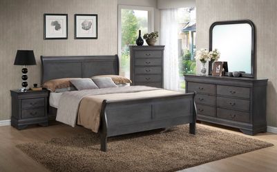 NEW QUEEN SIZE 4 PIECE BEDROOM, SET WITH DRESSER, MIRROR, NIGHTSTAND WITHOUT CHEST OR MATTRESS AND BOXSPRING, INCLUDING FREE DELIVERY