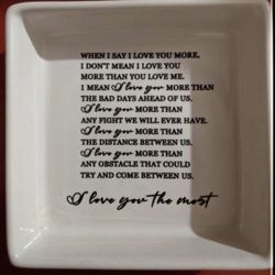 New  Valentine ceramic jewelry dish with a message for a wife.