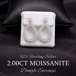 925 Sterling Silver 2.00CT MOISSANITE Push Back Dangle earrings 