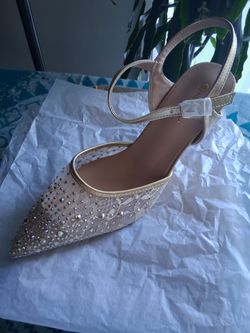 NEWBERRA Womens Rhinestone Mesh Pumps Retro Pointed Toe ShoesGlitter Crossover Ankle Strap Kitten Heel Summer Dressy Shoes