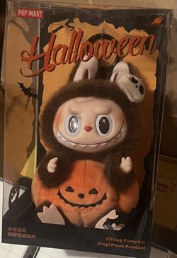 Pop Mart Labubu Halloween Party Sitting Pumpkin Vinyl Plush Pendant