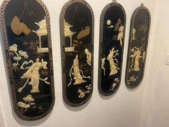 Set of 4 Chinese lacquer mother of pearl wall panels