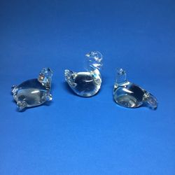 Set Of 3 Vintage Hand Blown Glass Animal Figurines/Paperweights Duck, Turtle And Bird
