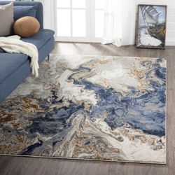 Luxe Weavers Marble Collection Blue Area Rug 8x10 Modern Abstract Swirl Design High Quality Non-Shedding Carpet