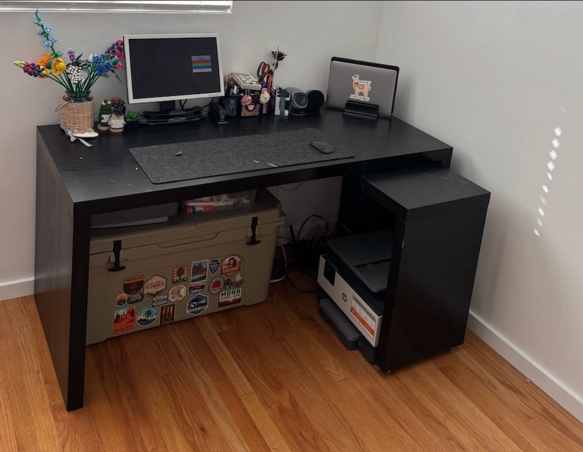 IKEA Malm Desk with Pull Out Extension - Black
