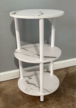 (NEW) White Narrow Side Table w/ Marbling