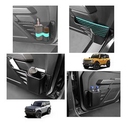 4 portavasos, bolsillo de almacenamiento compatible con Ford Bronco 2023 2022 2021, caja organizadora de puerta lateral compatible con Ford Bronco 2/4