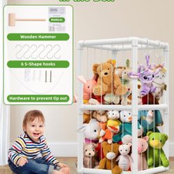 Large Stuffed Animal Storage Zoo Stuffed Animal Holder for Corner Organizer, Space Save Vertical Toy Storage with Elastic Band and Bottom Net, for Kid