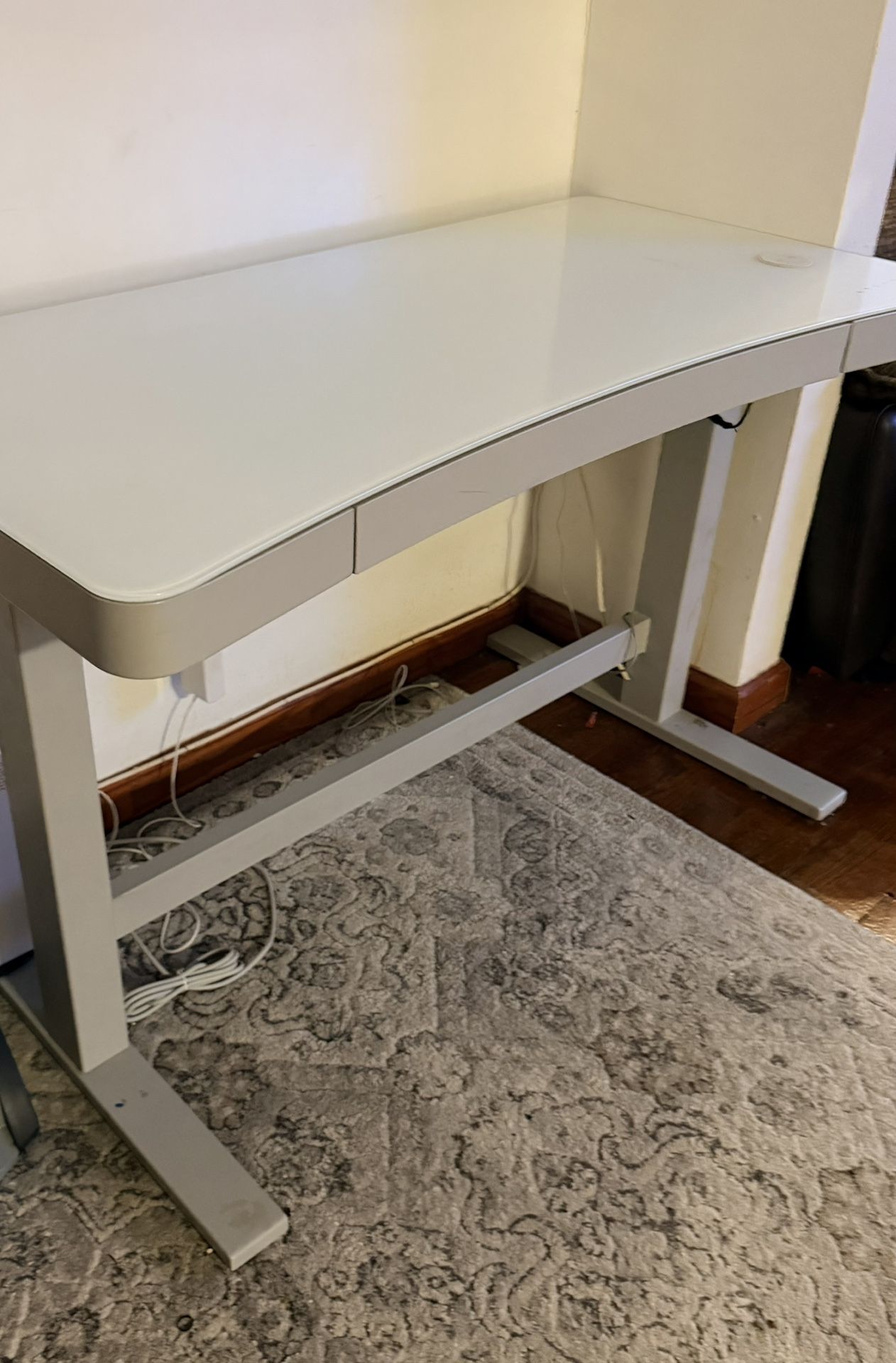 Electric Glass Standing Desk with Liquid Chalk Mark Standing Frame, Height Adjustable Sit Stand Desk for Home Office 