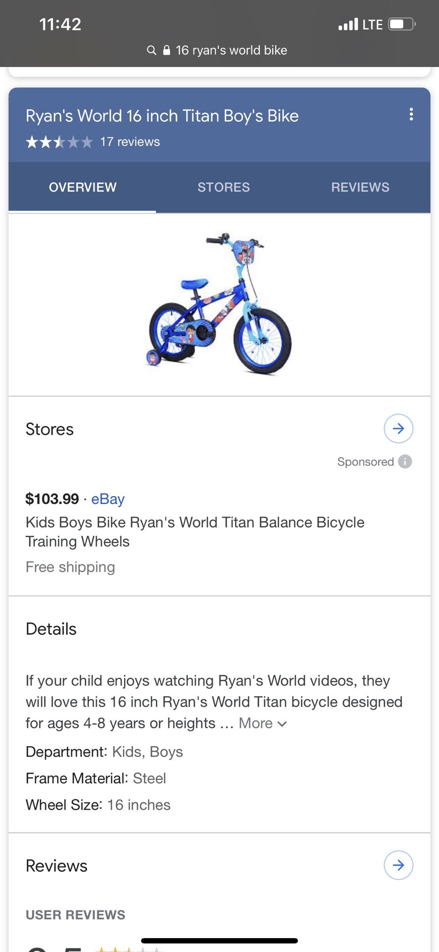 16” ryans world bike these are out of stock!!! Only have 1