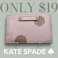 Kate Spade Card Holder Leather Pink Polka IDots Glitter