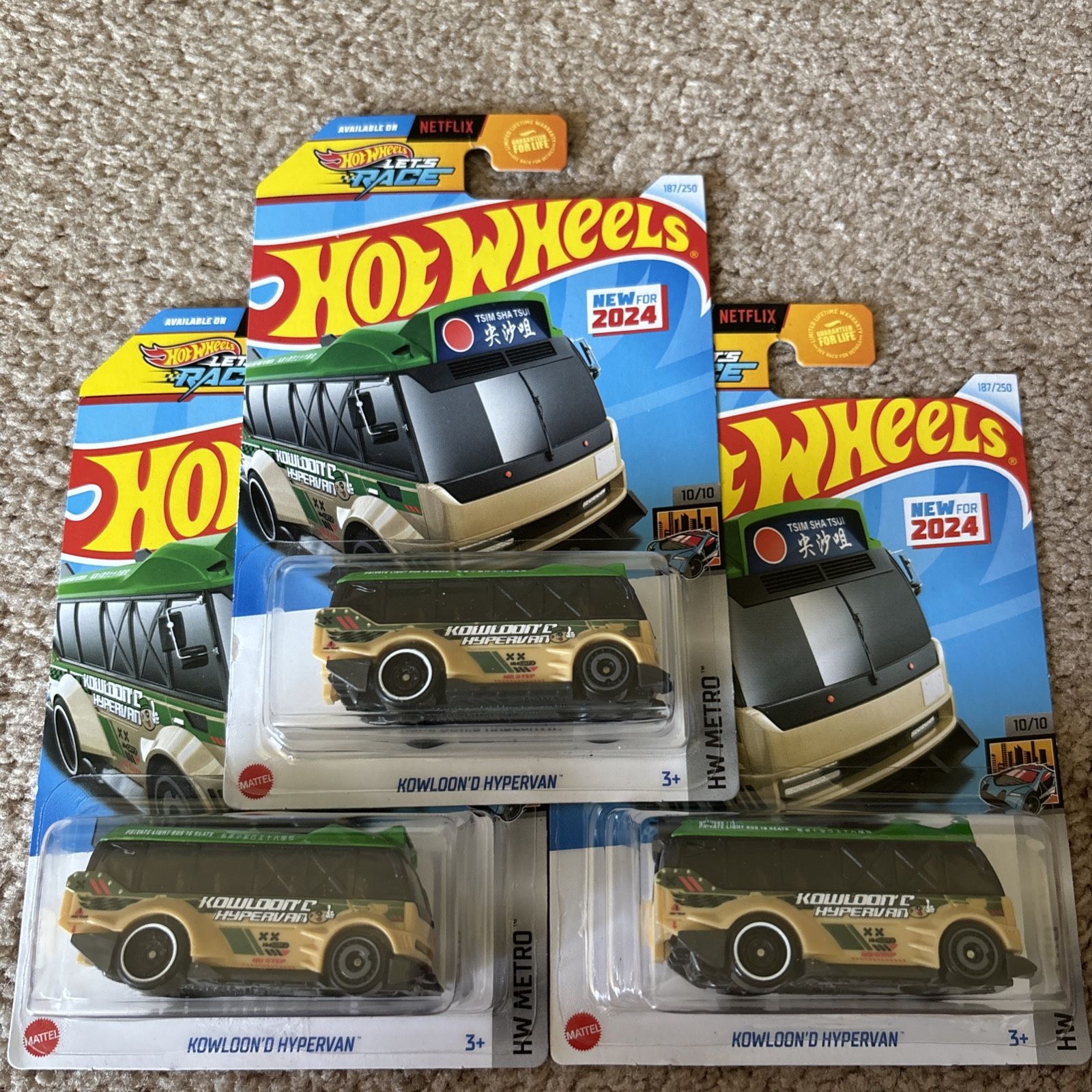 Lot Of 3 Hot Wheels New 2024 HW Metro #187 Kowloon'd Hypervan Green & Tan LET'S RACE