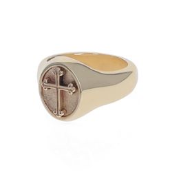 18KY Solid King Baby Cross Motif Signet Ring