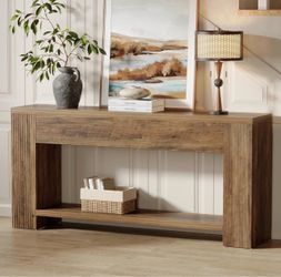 Rustic Wood Console Table with Bottom  Shelf 63 inch