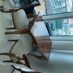 Walnut French Regency Table From 1700s + Biedermeier Chairs From 1800s