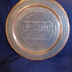 Antique Hammered Copper Charger Plate: Persian Middle Eastern Relie
