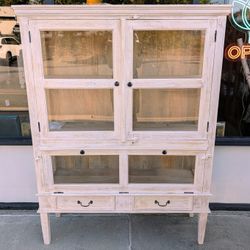 Mango And Glass Display Cabinet In White Washed Distress