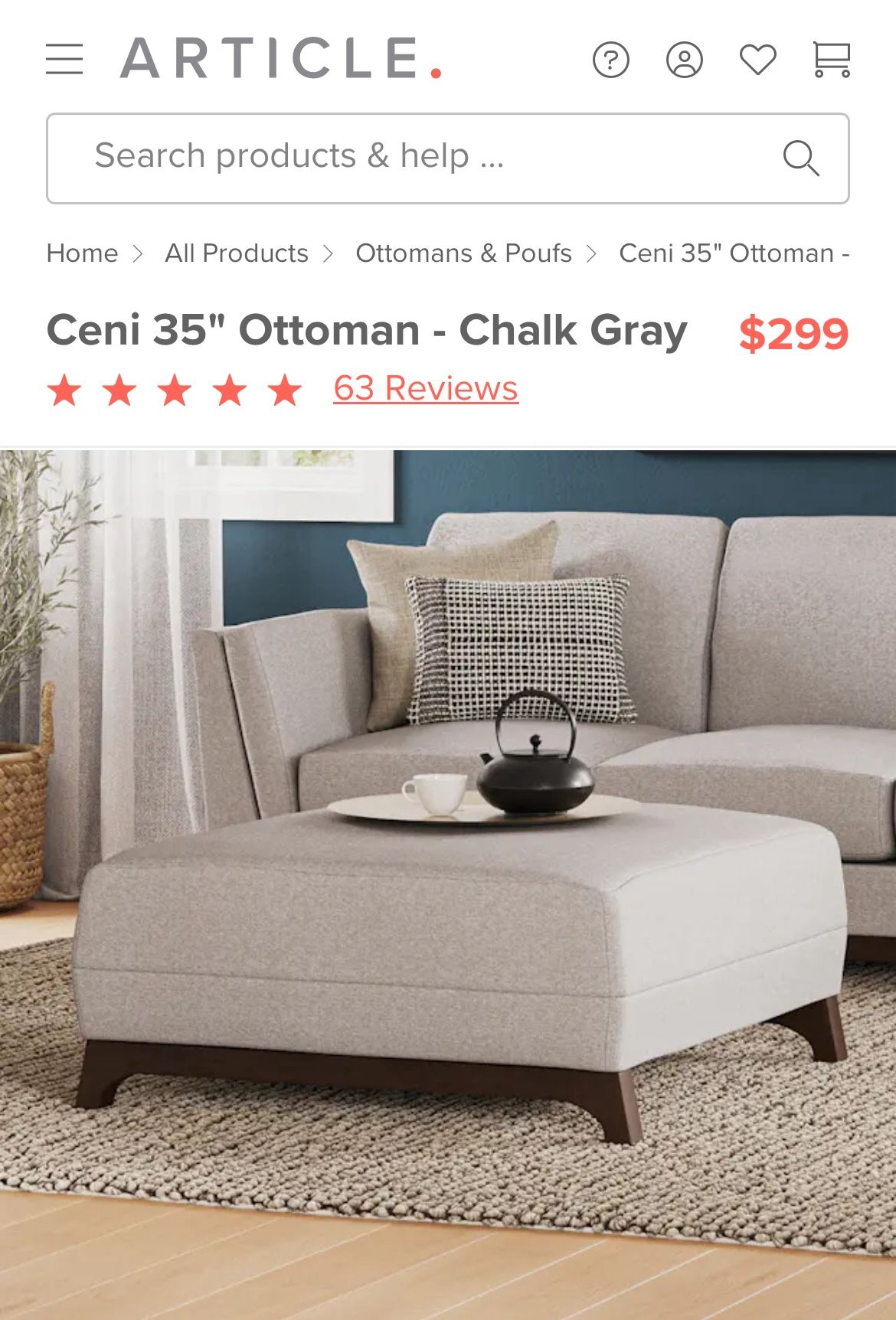 Article, Ceni Chalk Gray Ottoman