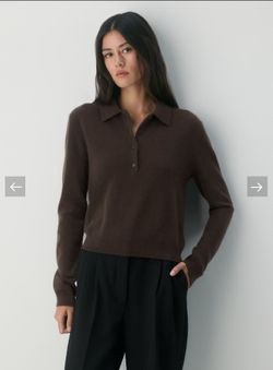 Aritzia Bare Cashmere Polo Long Sleeve Sweater Rich Mocha Brown