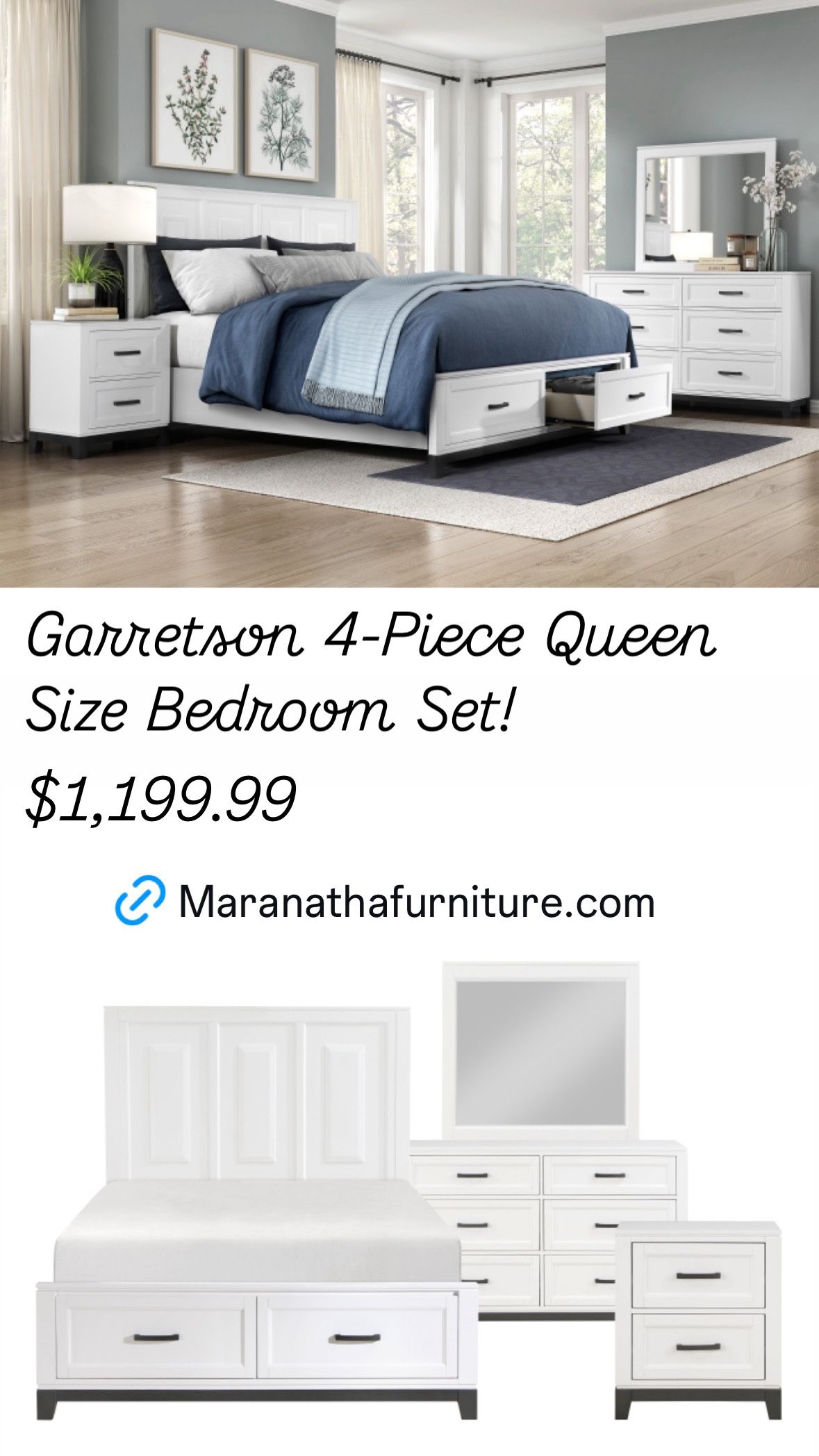 4-Piece Queen Size Bedroom Set. $53 Down Payment