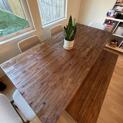 Castlery Hudson Dining Table and Bench with Four Seb Fabric Chairs