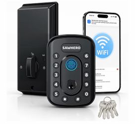 Keyless Entry Door Lock with Built-in WiFi, Fingerprint Keypad Deadbolt, Door Locks for Front Door, No Hub Needed, App Control, ANSI/BHMA Grade 3, Aut