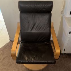 IKEA Vintage Brown Leather Lounge Chair Swivel - Model 401.557.83