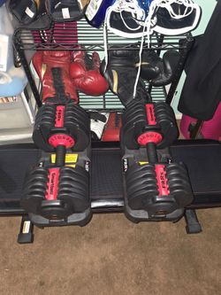 FitRx Adjustable Dumbbells 5–52.5 lbs Pair (105 lbs Total) with bench.