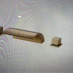 Waterfall Tub Faucet, Brushed Gold Roman Tub Faucet Widespread Spout Deck Mou...