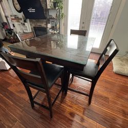 Wood Dining High-Top Table w/ Glass Top