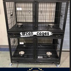 Double Stackable Dog Pet Cage Kennel Size 43 With Divider And Feeding Bowls New In Box 📦