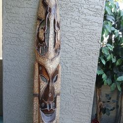 Hand Carved Wood Tiki Mask With Elephant Design 