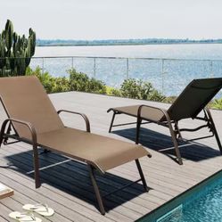 ellebant Brown 4 Piece Aluminum Adjustable Outdoor Patio Chaise Lounge in Brown with Armrest