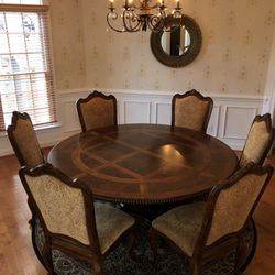Dining Set Antique Table And Chair Walnut Wood French Upholstery 