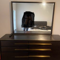 Gold and Brown Dresser with Mirror
