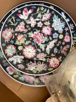 Antique Chinese Famille Noire Millefiori Porcelain Plates lot of 7