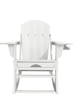 White Adirondack Rocking Chair with Cup Holders