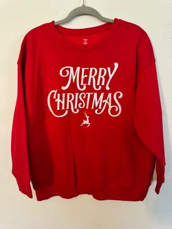 Holiday Time Red Merry Christmas Reindeer Sweatshirt Size Large