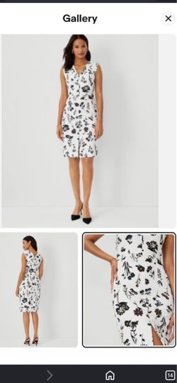 NWT Ann Taylor White Floral Double V Sheath Dress Womens Size OOP.