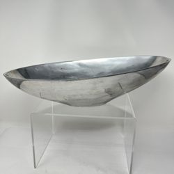 Anna Everlund Decorative Bowl Vintage Oval Bowl Silver Pewter Anna Everlund Angled Mid Century Modern 1970's  Some pitting.  9 1/2 by 17 3/4".