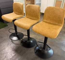 New assembled Bar Stools Set of 3, Swivel Counter Height Barstools with Back, Adjustable Height 24" to 32", Whiskey Brown Faux Leather Bar Chairs for 