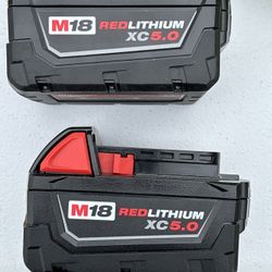 Milwaukee Pair Of M18 5.0 Batteries- Price For Both 
