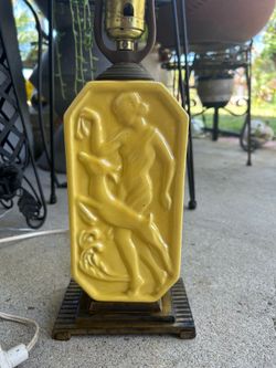 Vintage Art Deco Lamp Yellow Muncie Ceramic