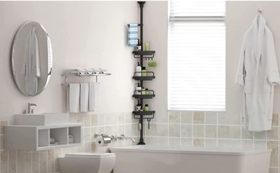 5-Tier Rustproof Shower Corner Bathroom,Bathtub Storage Organizer w/Tension  Pole