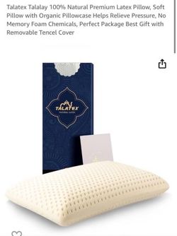 Talatex Talalay 100% Natural Premium Latex Pillow, Soft Pillow with Organic Pillowcase Helps Relieve Pressure, No Memory Foam Chemicals, Perfect Packa