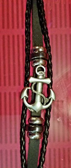 Leather Bracelet w/ Stainless Anchor