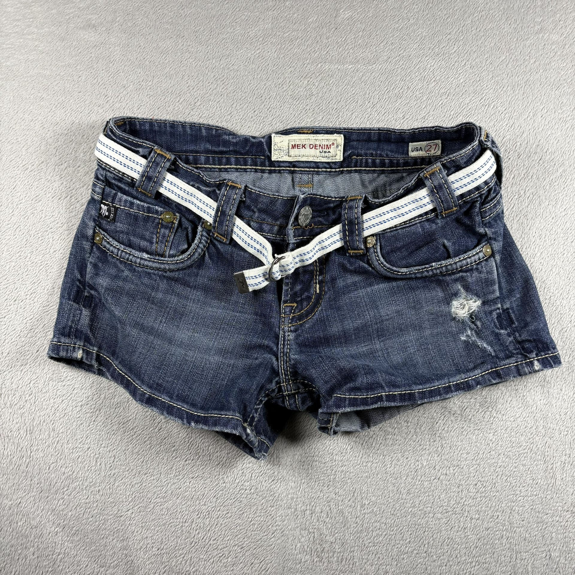 Mek Denim USA Women’s 27 Jean Shorts Cutoff Embroidered Pockets Y2K #2101