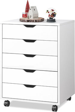 5-Drawer Wood Storage Dresser with Wheels